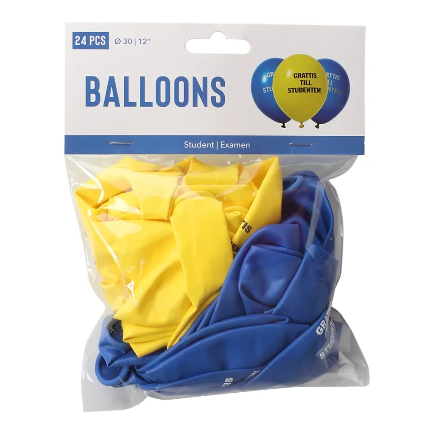 Balloner blå-gul 12-pack GRATTIS TILL STUDENTEN!