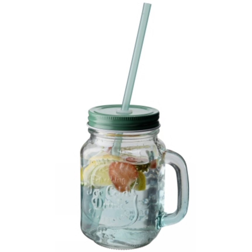 Zoom billede af Mason mugg med lock och sugrör 4-pack