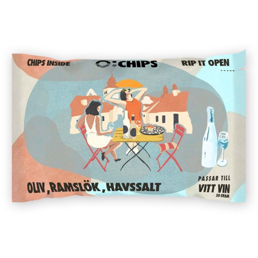 Chips til Hvidvin – Oliven, Ramsløg og Havsalt 50 g
